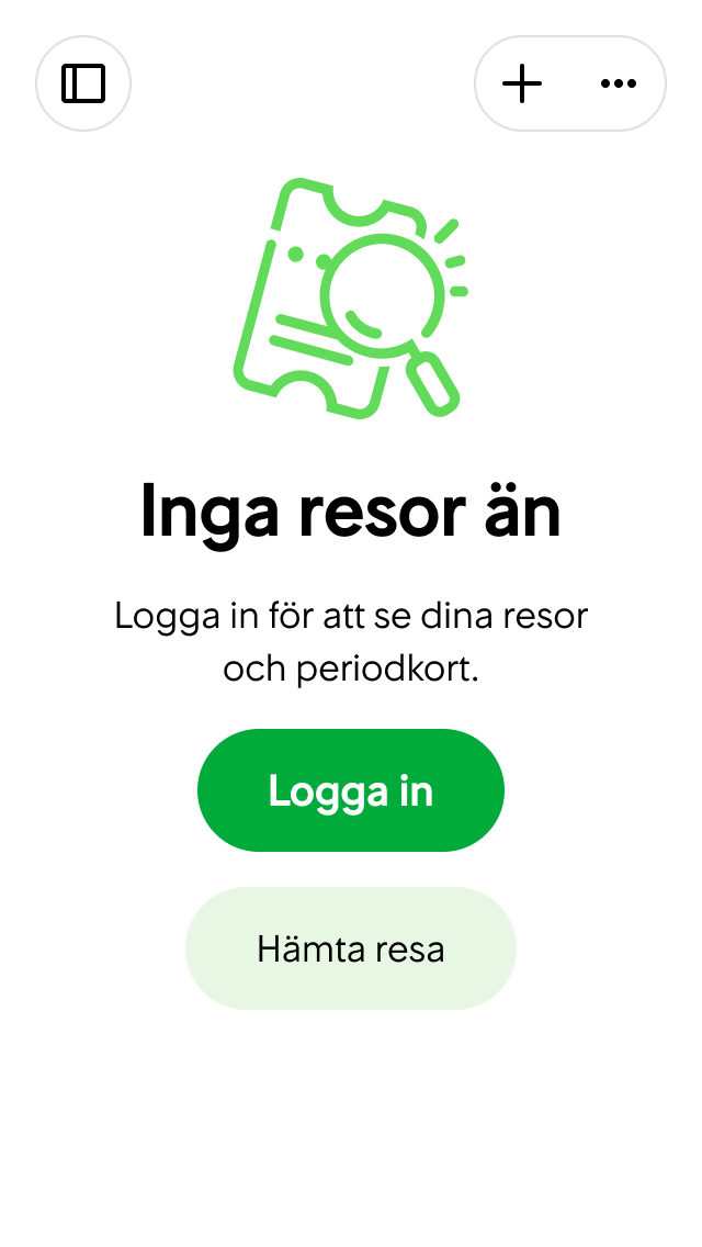 Användaren går in på Dina resor-sidan utan att ha loggat in eller hämtat några resor med bokningsnummer.