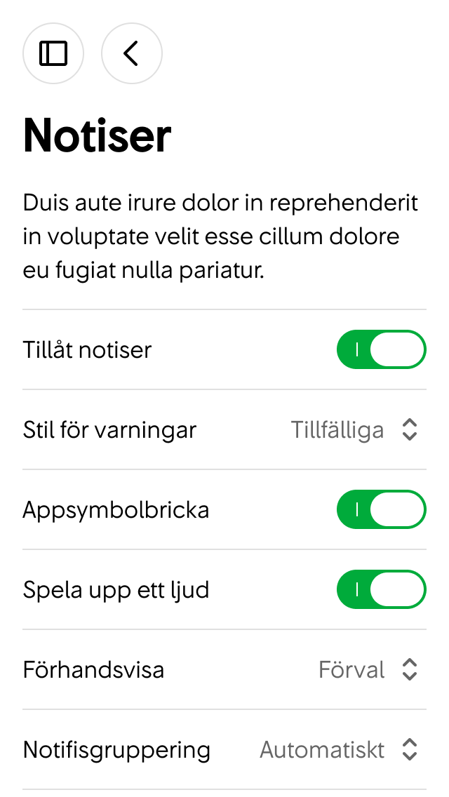 2. Här kan användaren ändra inställningar för notiser.
