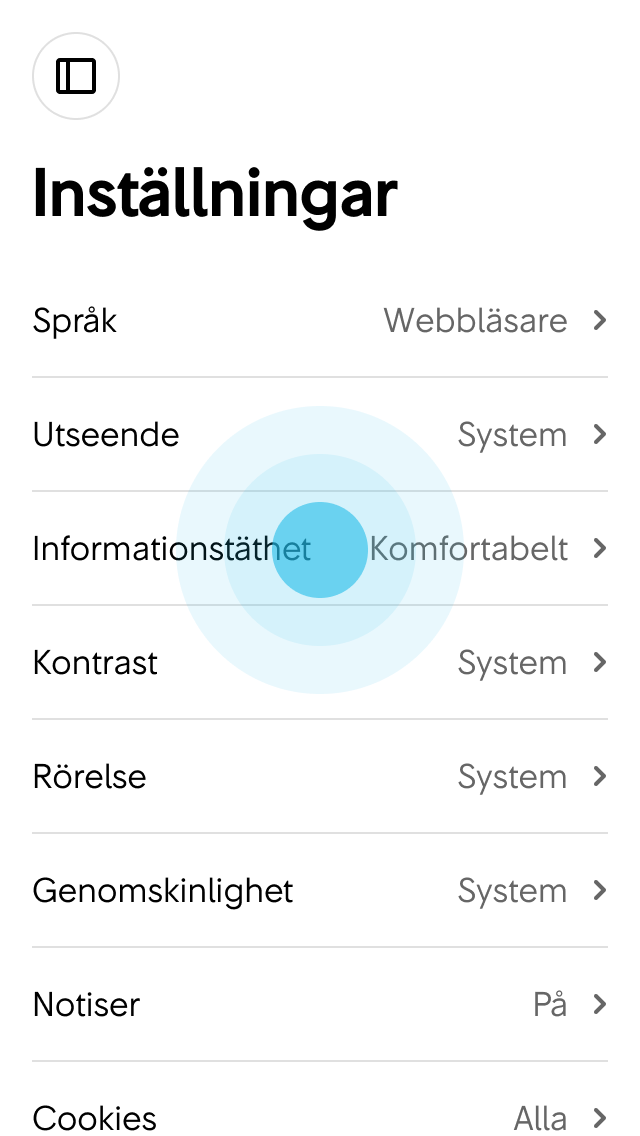 1. Användaren trycker på Informationstäthet.