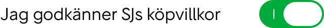 Switch i aktivt läge, med reglaget till höger, grön färg och en symbol (I).