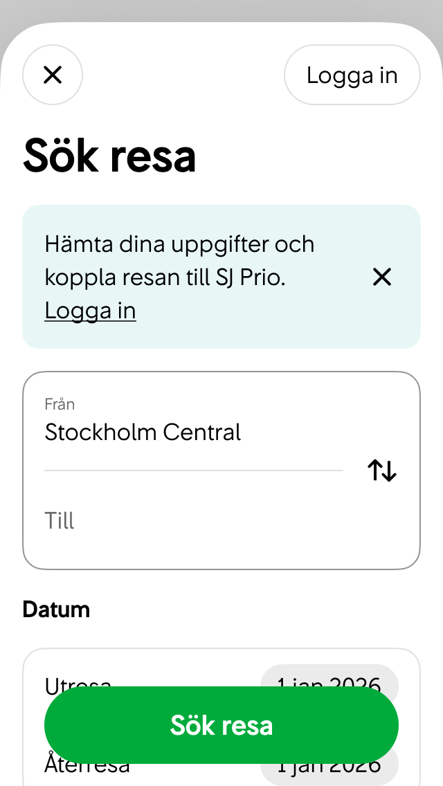 Logga in - exempel med informationsruta