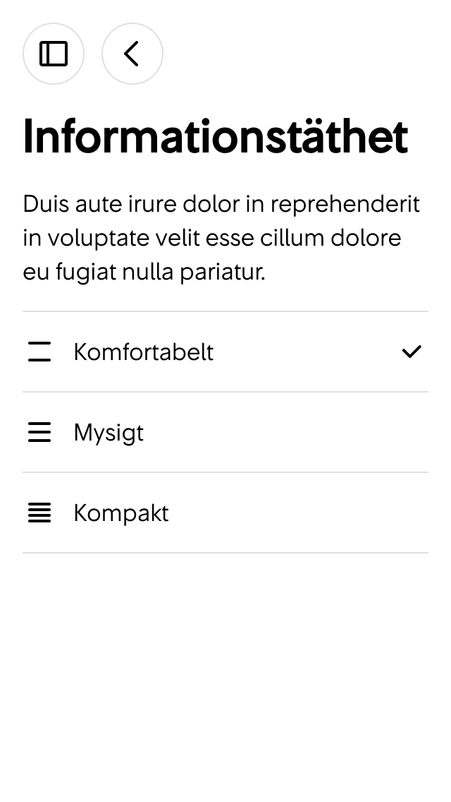 2. Här kan användaren ändra inställningar för informationstäthet.