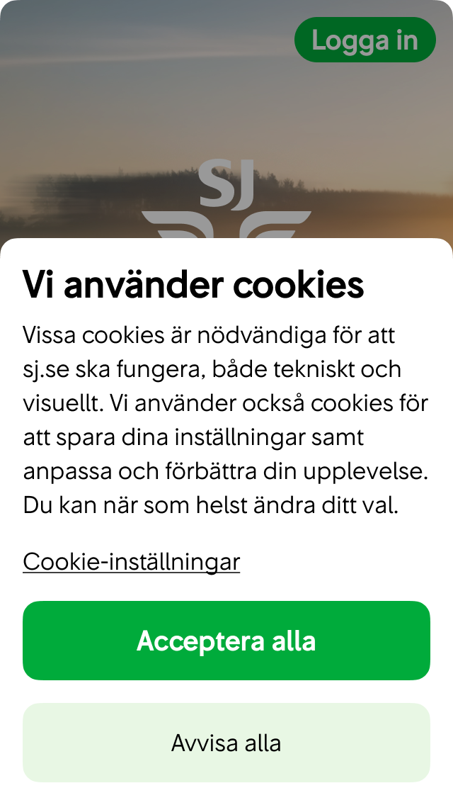 Dialogrutan "Vi använder cookies" i en bottom sheet.