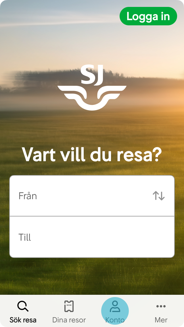 Användaren trycker på knappen ”Konto”.