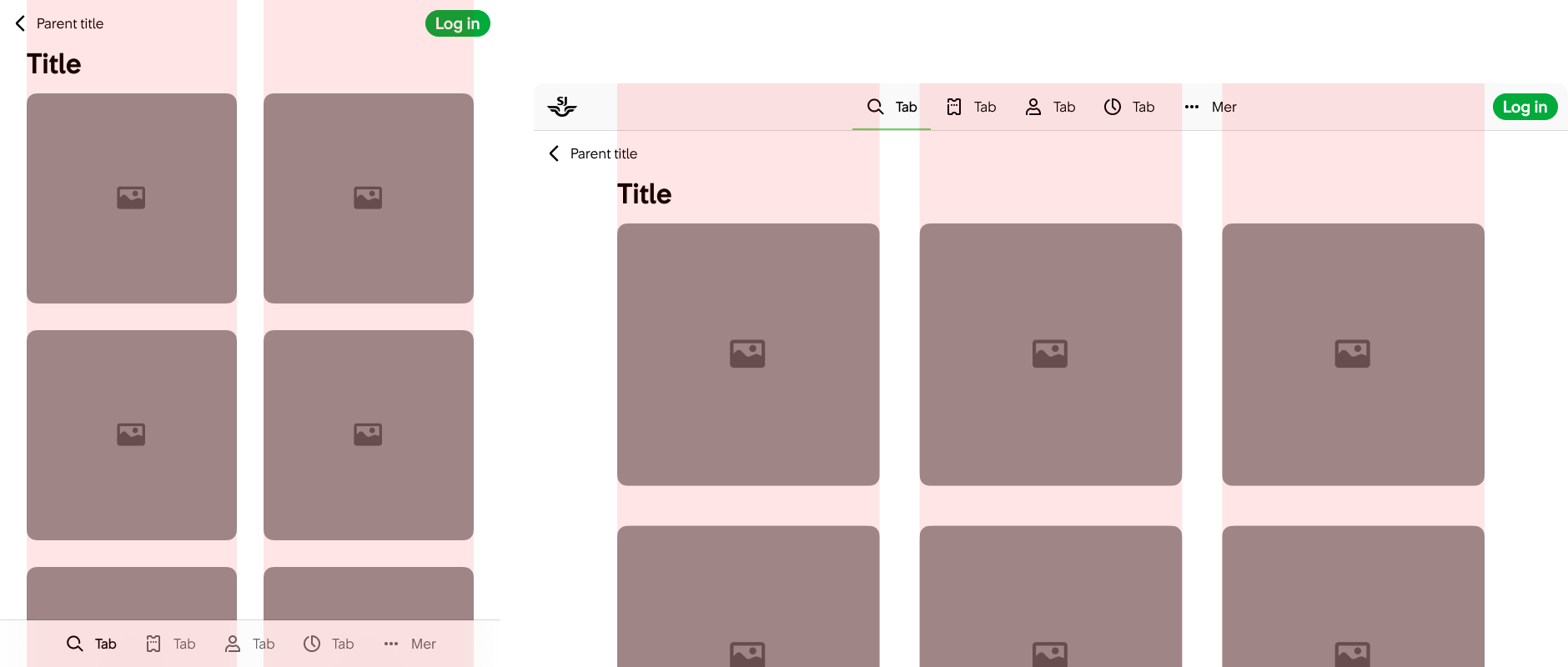 På surfplattor och datorer kan rännorna ibland behöva breddas för att visuellt separera vertikala block av innehåll. Men undvik att göra rännorna bredare än marginalerna.