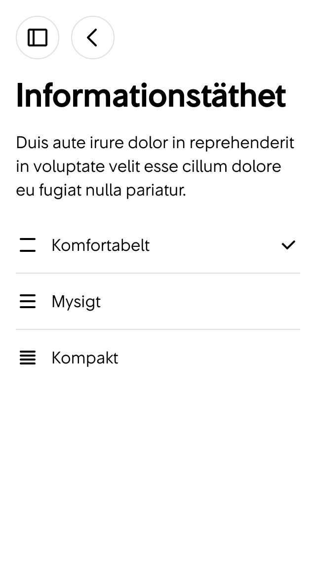 2. Här kan användaren ändra inställningar för informationstäthet.