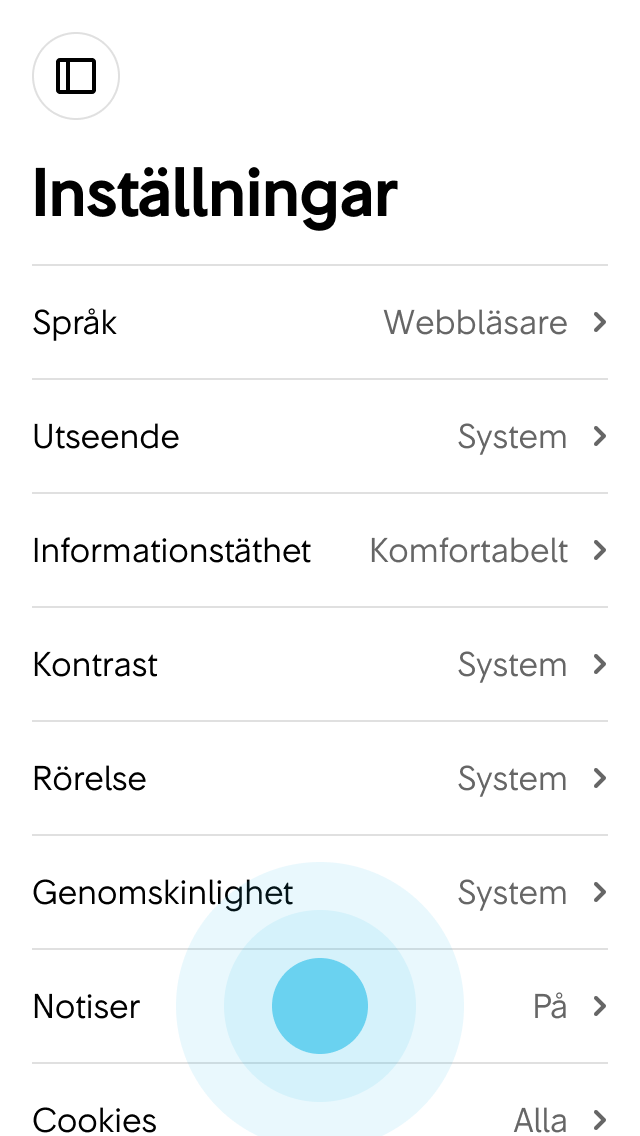 1. Användaren trycker på Notiser.
