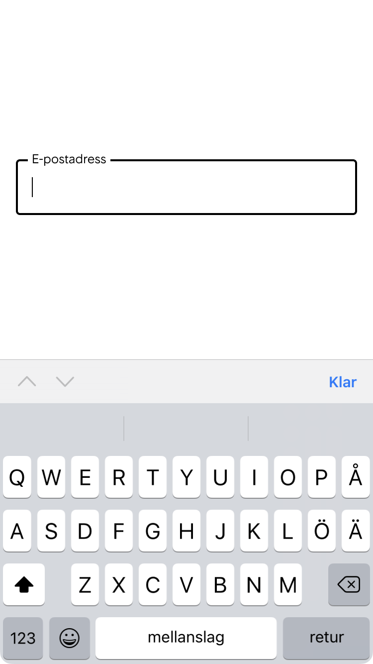 2. Inmatningsfältet rensas, får fokus och blir editable. Markören blinkar och ett tangentbord visas.