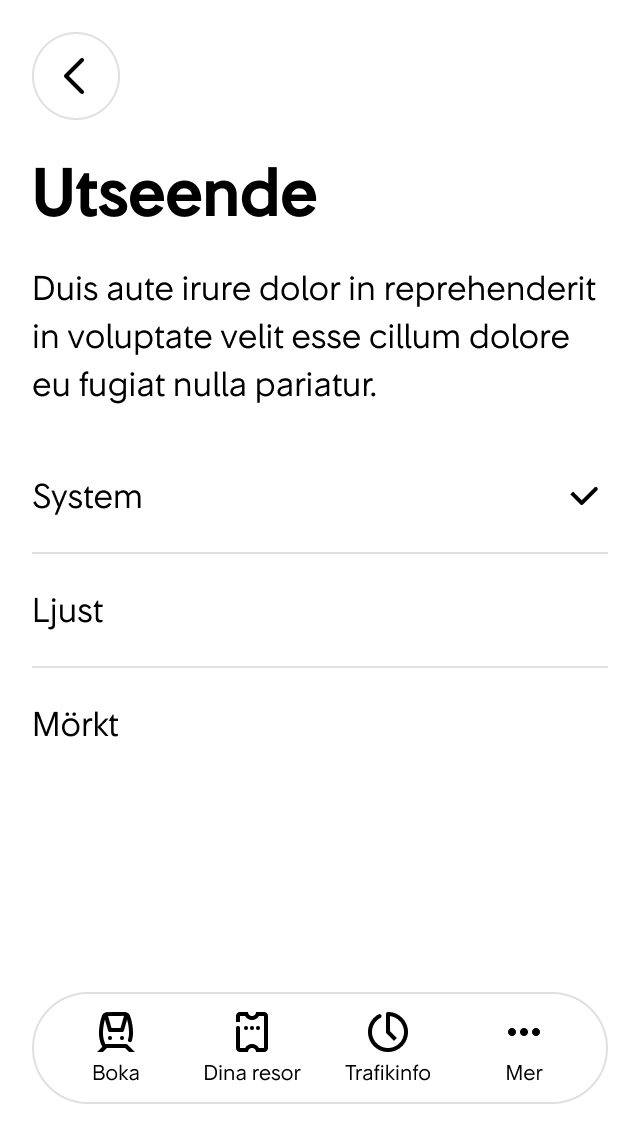 2. Här kan användaren ändra inställningar för utseende.