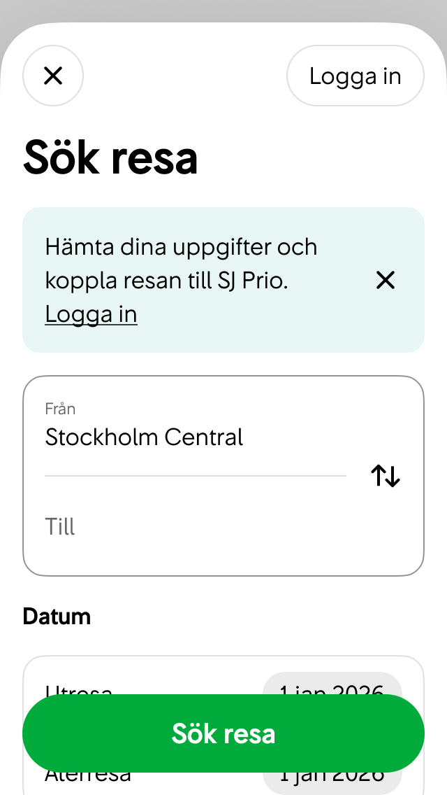 Logga in - exempel med informationsruta