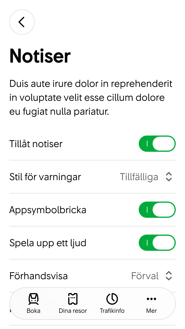 2. Här kan användaren ändra inställningar för notiser.