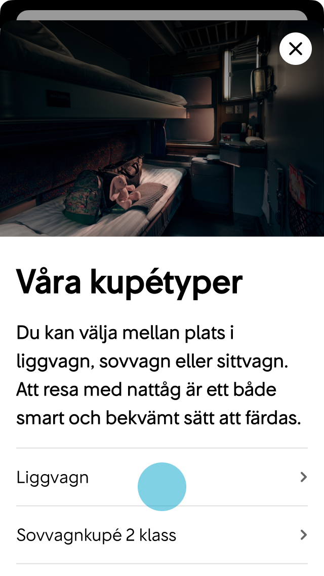 Användaren trycker på knappen ”Liggvagn”.