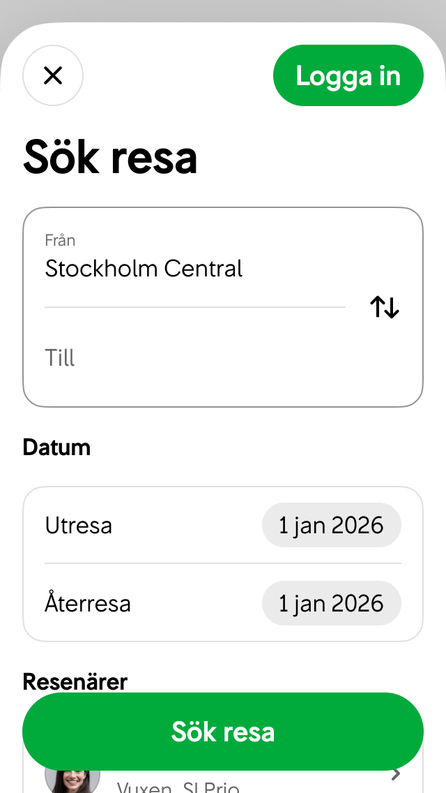 Logga in - exempel med knapp i App Bar