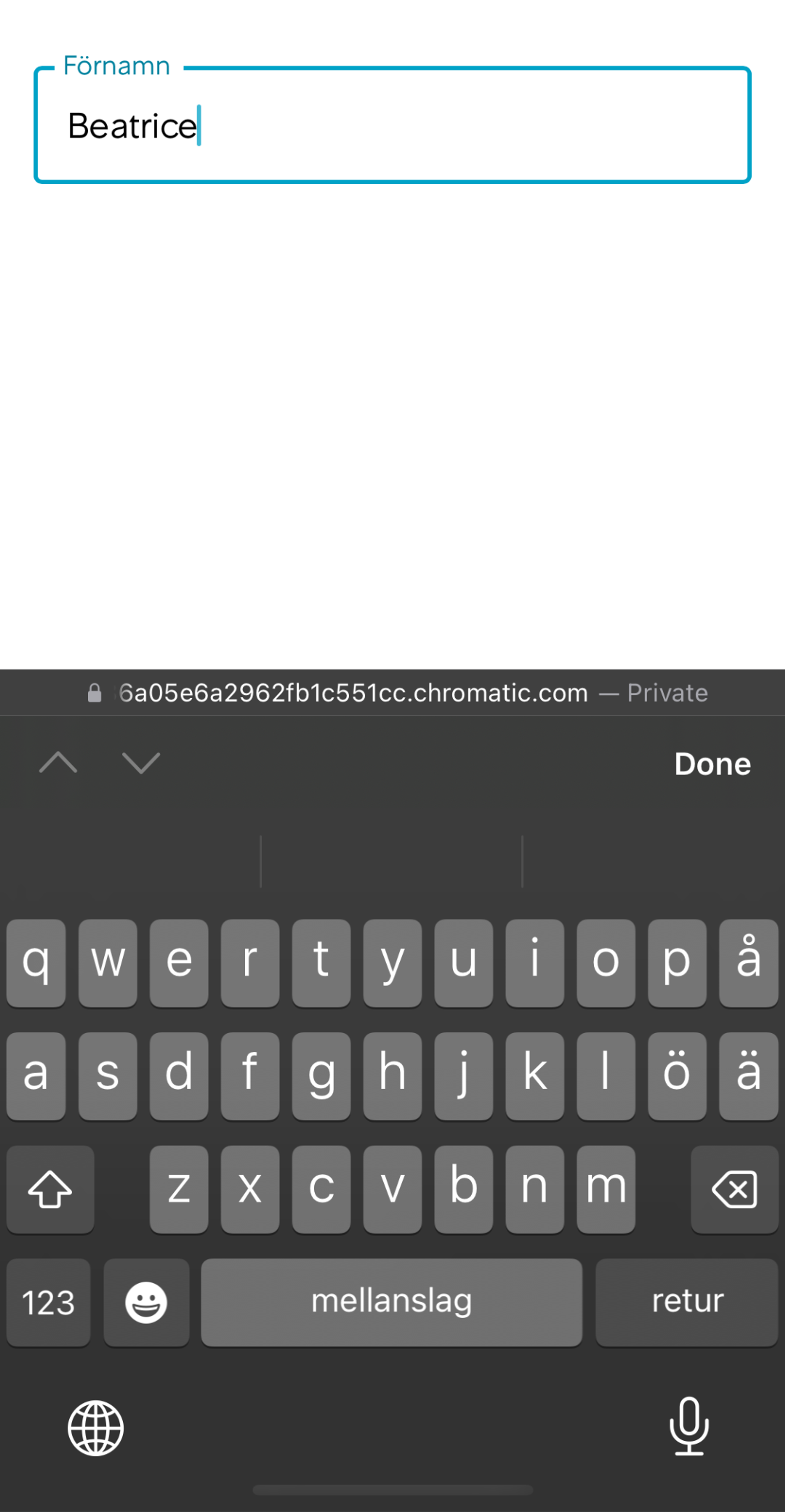 Text Field med etikett "Förnamn".