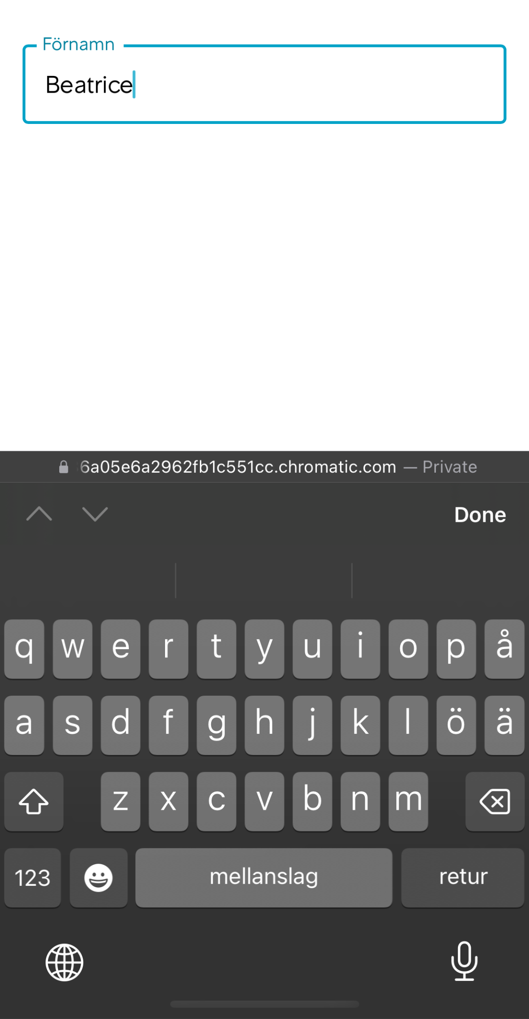 Text Field med etikett "Förnamn".