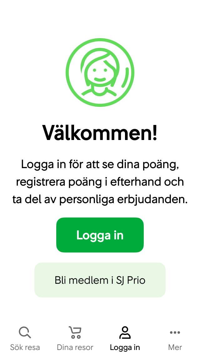 Användaren går in på Konto-sidan utan att ha loggat in.