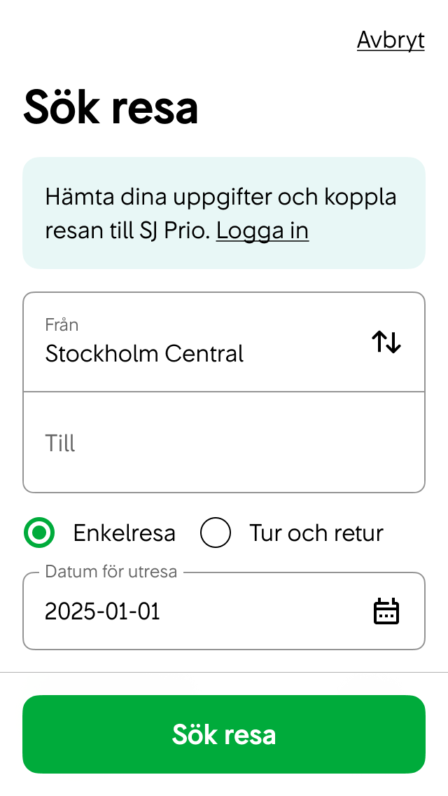 Logga in - exempel med informationsruta