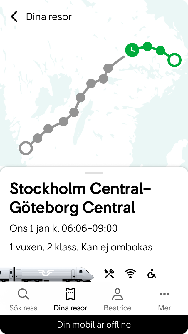 Exempel på offline-upplevelse som är användbar och funktionell.