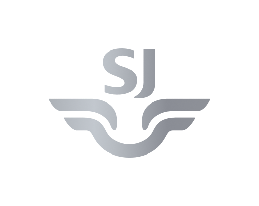 SJ logotyp med silverskimrande effekt.