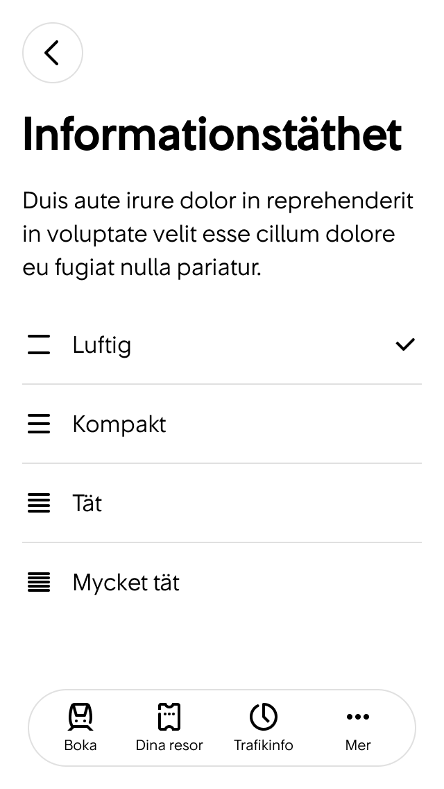 2. Här kan användaren ändra inställningar för informationstäthet.