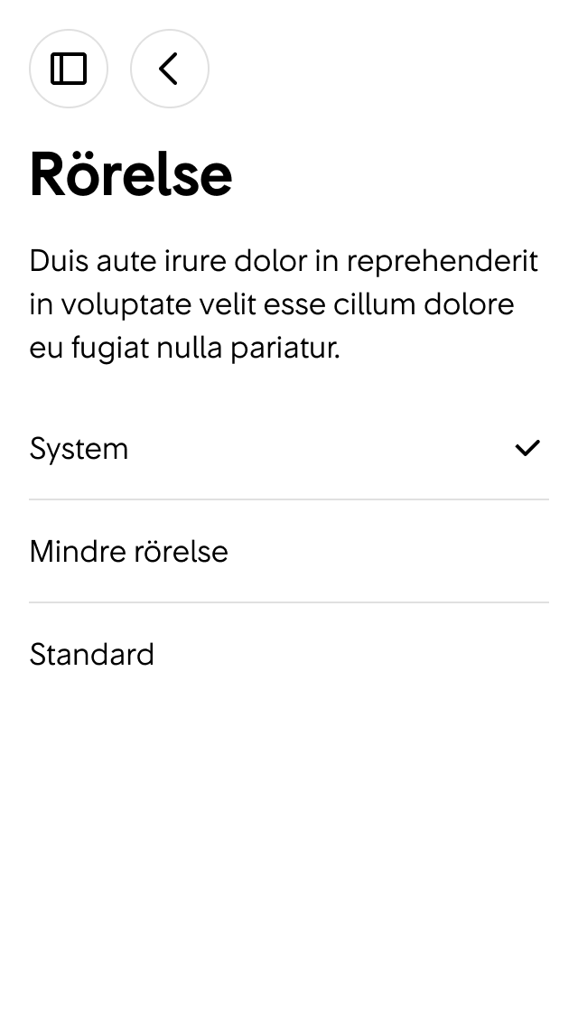 2. Här kan användaren ändra inställningar för rörelse.