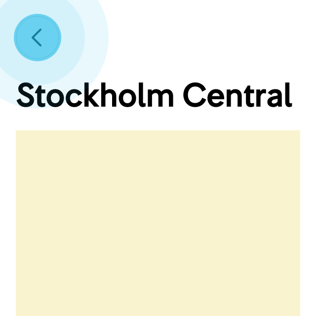 2. En undersida för Stockholm Central öppnas. Användaren trycker på Tillbaka-knappen.