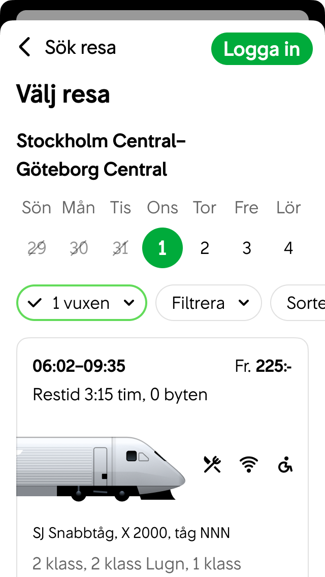 Layout reseväljare, dåligt exempel