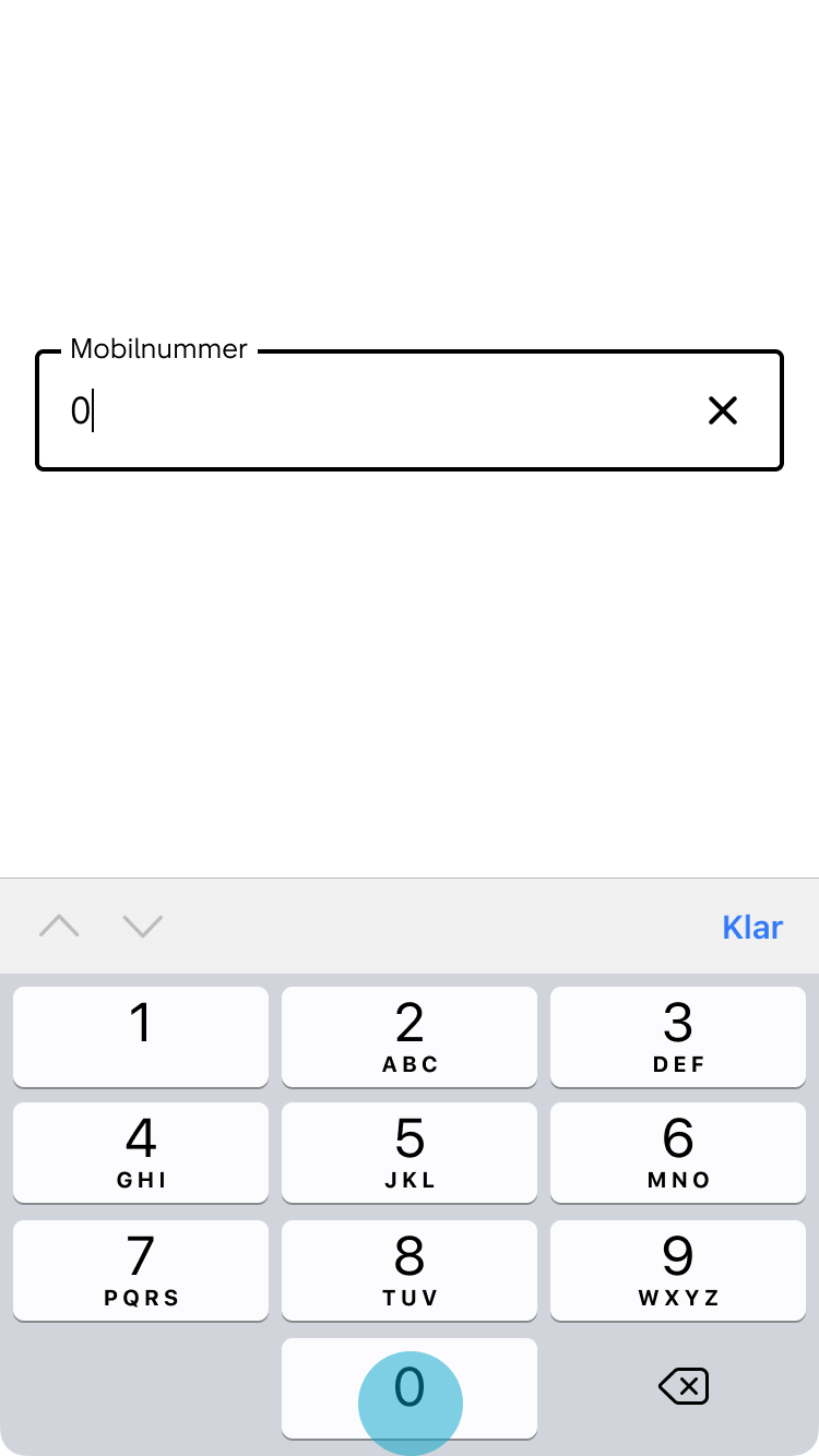 3. Användaren börjar skriva in ett mobilnummer.