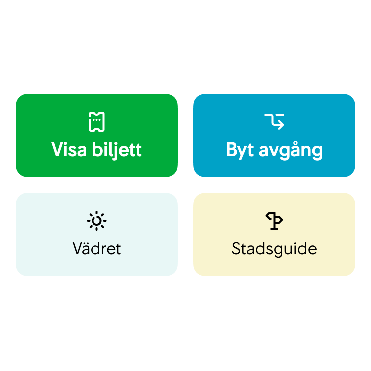 Exempel med fyra färgglada knappar, bland annat "Visa biljett".