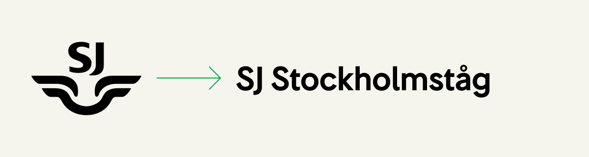 SJs logotyp separeras alltid från namnet ”SJ Stockholmståg”.