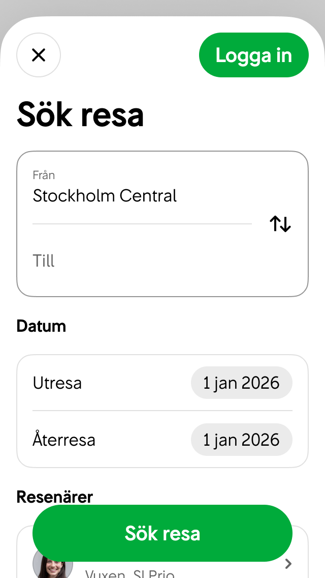 Logga in - exempel med knapp i App Bar