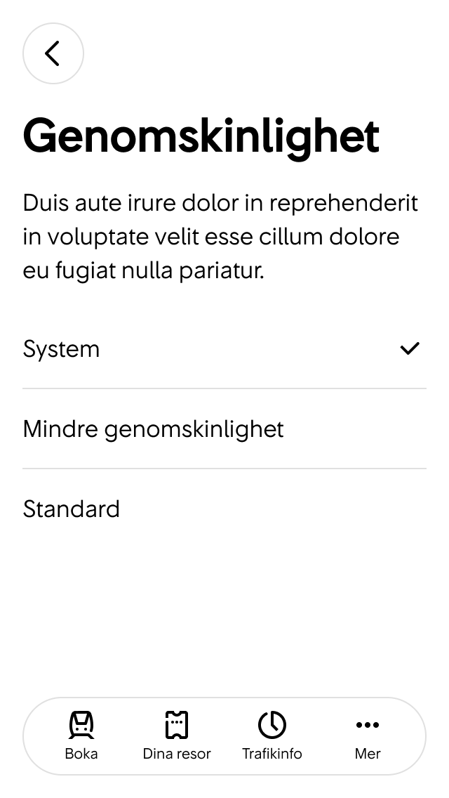 2. Här kan användaren ändra inställningar för genomskinlighet.