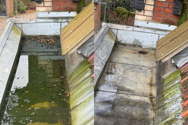 Avant-Apres Chéneau bouché avec eau stagnante et débris à Saint-André-lez-Lille avant intervention | Par Paandawlv