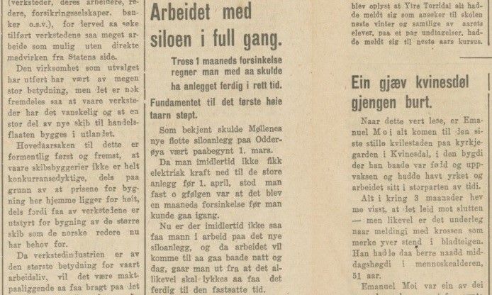 Newspaper article from Fædrelandsvennen, april 1935.