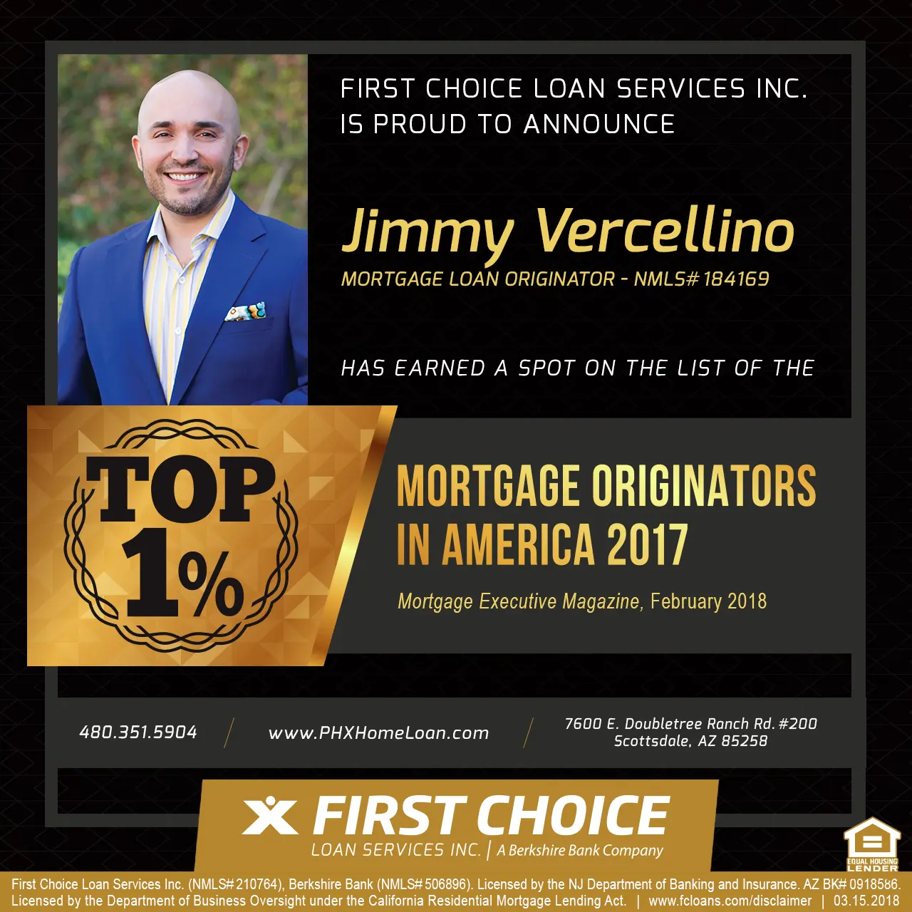 Jimmy Vercellino top mortgage originators in America.