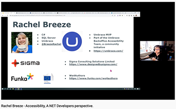 Rachel Breeze from We4Authors Cluster subcontractor Sigma talked about inclusive design and some of the tools one can use for accessible development.