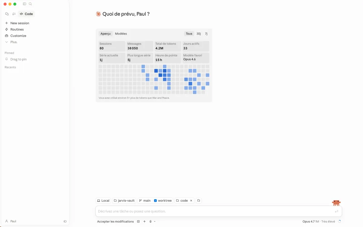 Claude Code ouvert dans l'application Claude