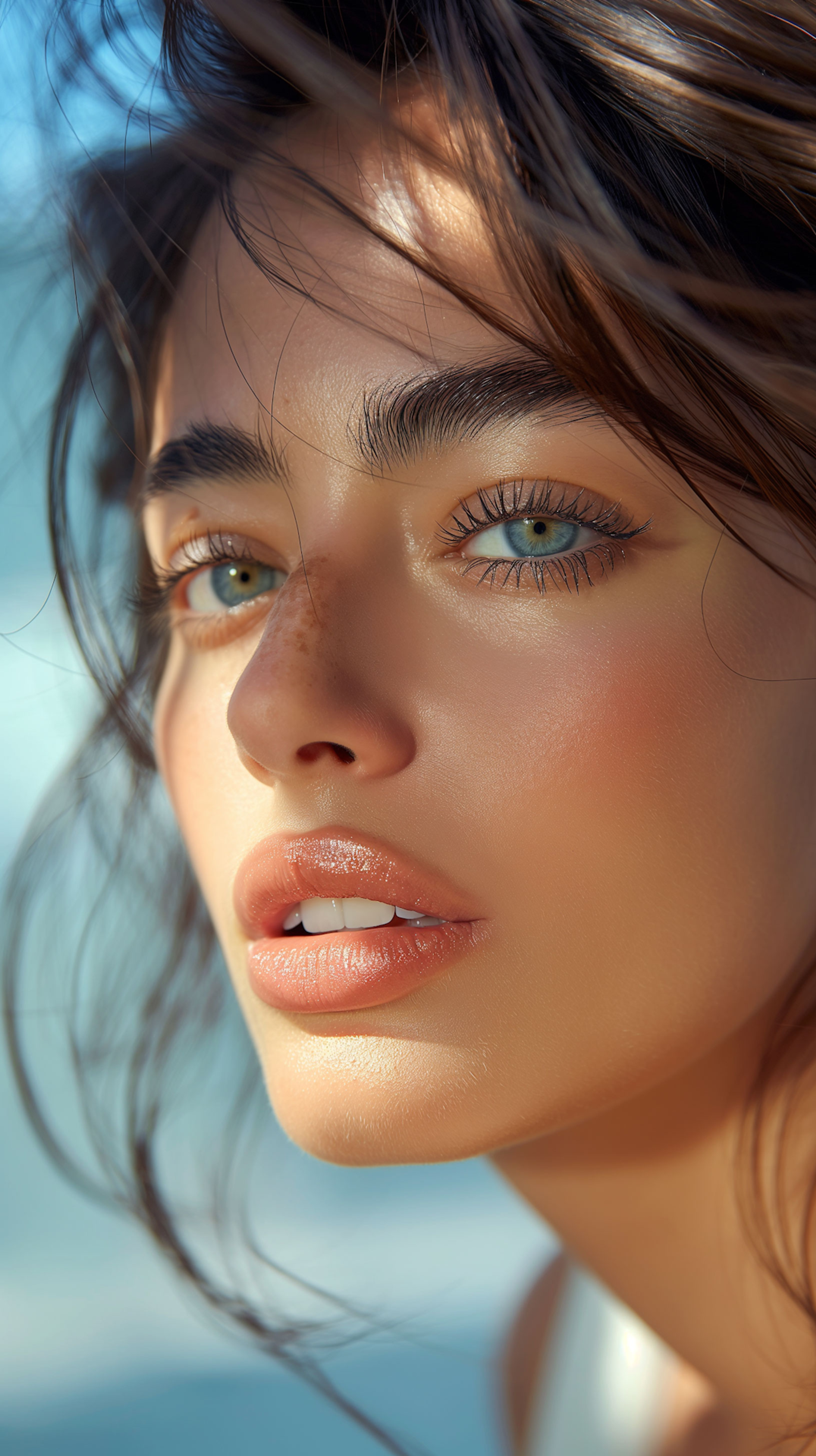 Close-up of a woman's face in sunlight