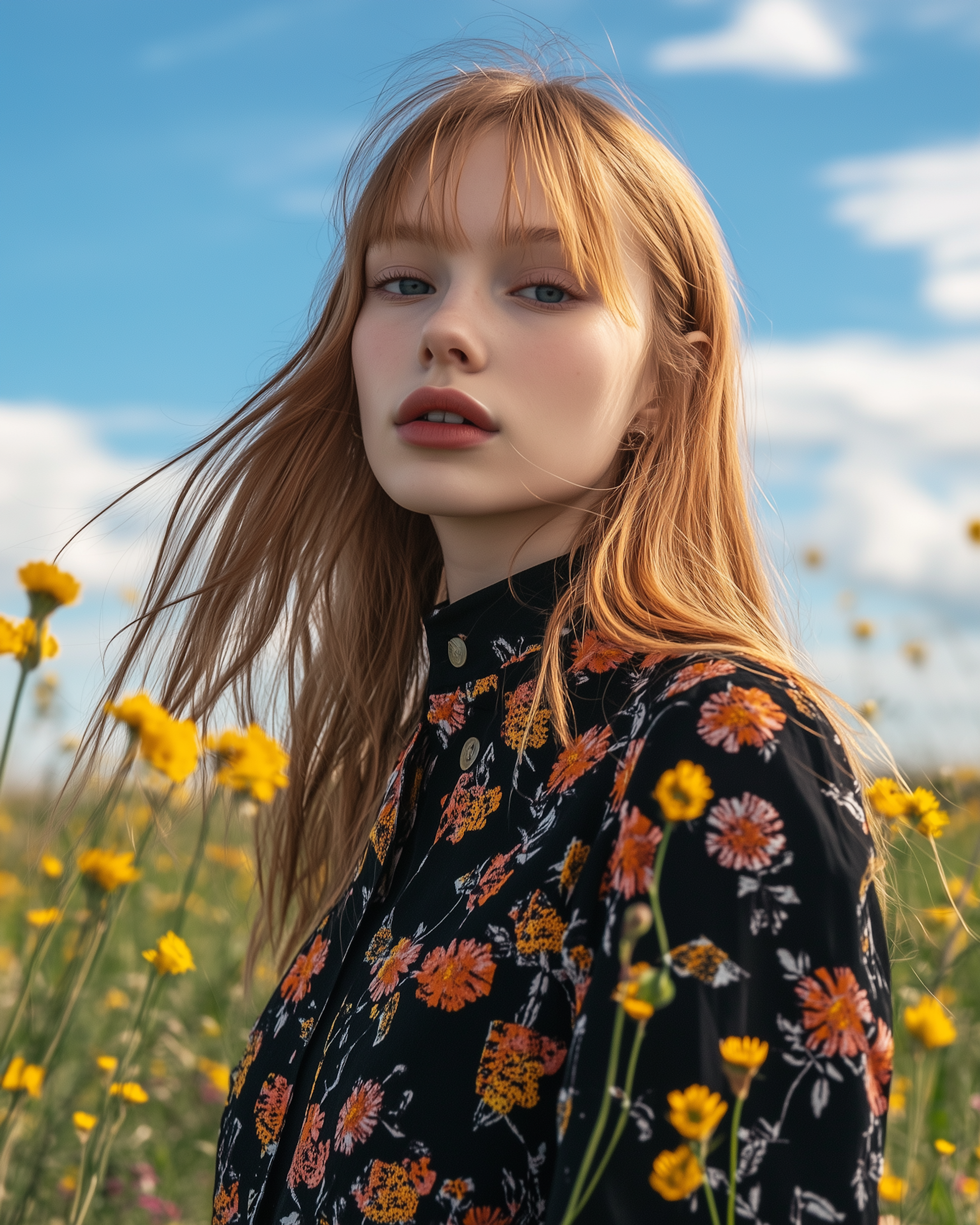 Woman in a field of yellow flowers