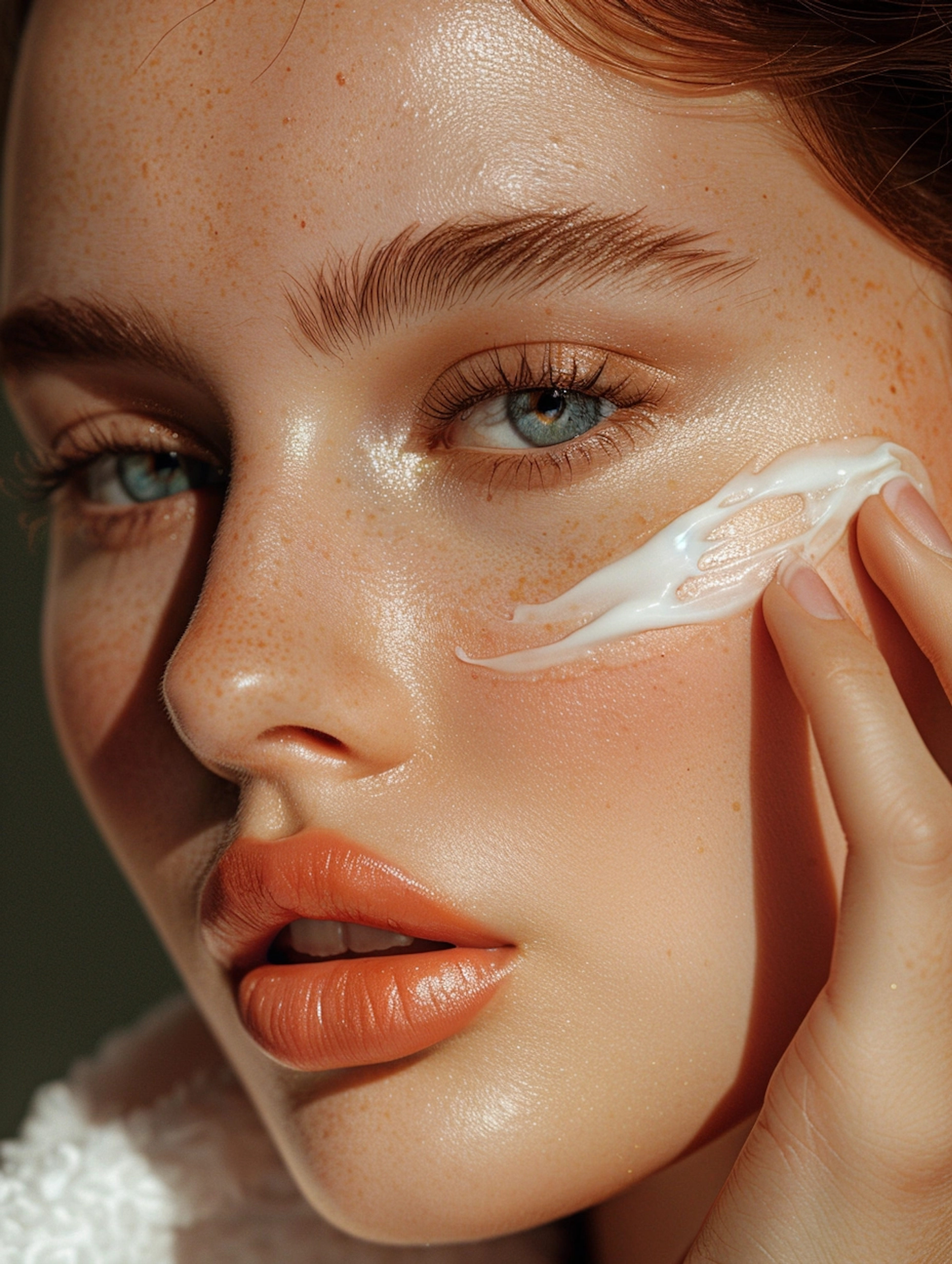 Close-up of a face with a swipe of moisturiser