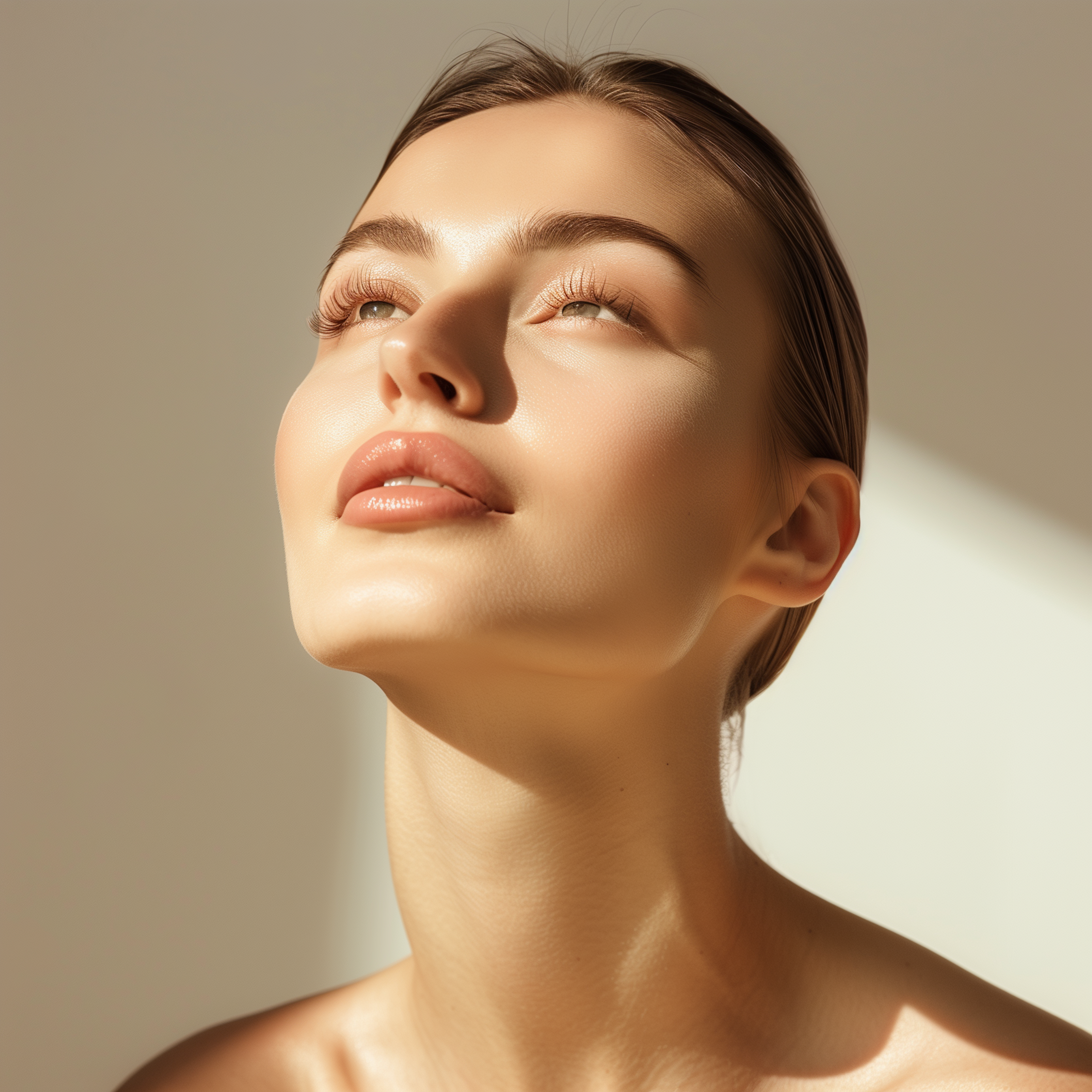 Woman with closed eyes in warm sunlight