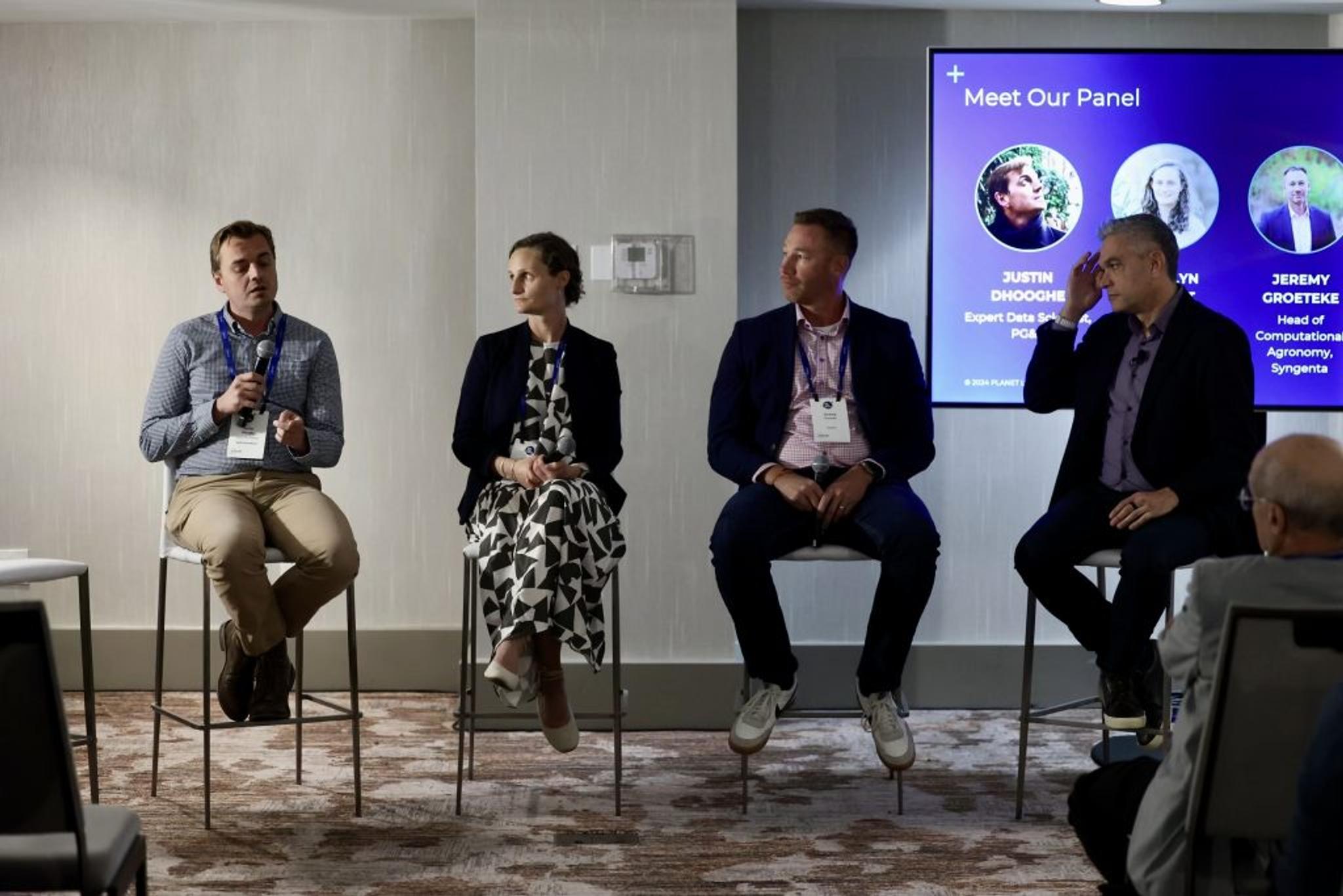 Breakout session with with Jeremy Groeteke, Head of Computational Agronomy, Syngenta Group, Justin Dhooghe, Expert Data Scientist, PG&E, Carolyn duPont, Chief Operating Officer, Upstream Tech, and Mike Merit, Chief Customer Officer, Planet as moderator.