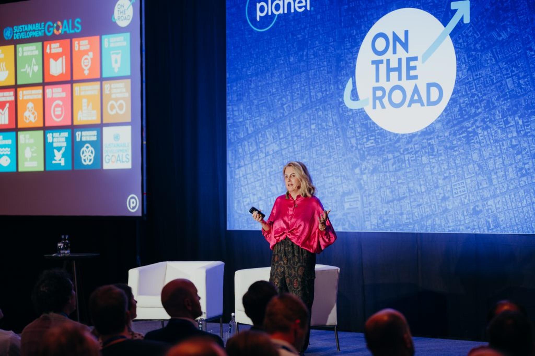 Image of Dr. Agnieszka Lukaszczyk, Planet VP of Government Affairs, speaking at On The Road Berlin.