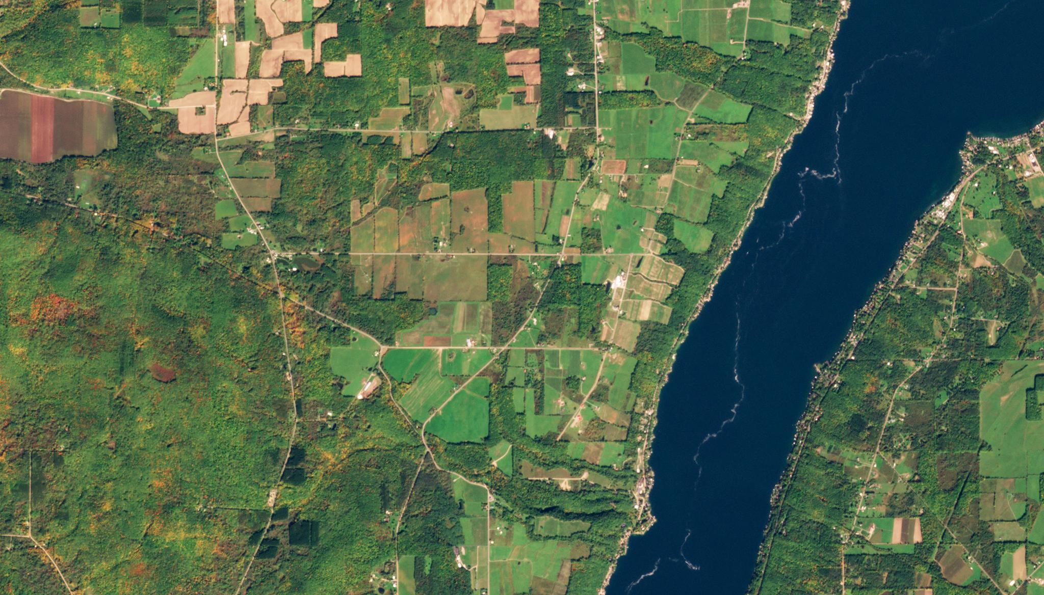 Vineyards next to the Finger Lakes of New York. © 2022, Planet Labs PBC. All Rights Reserved.