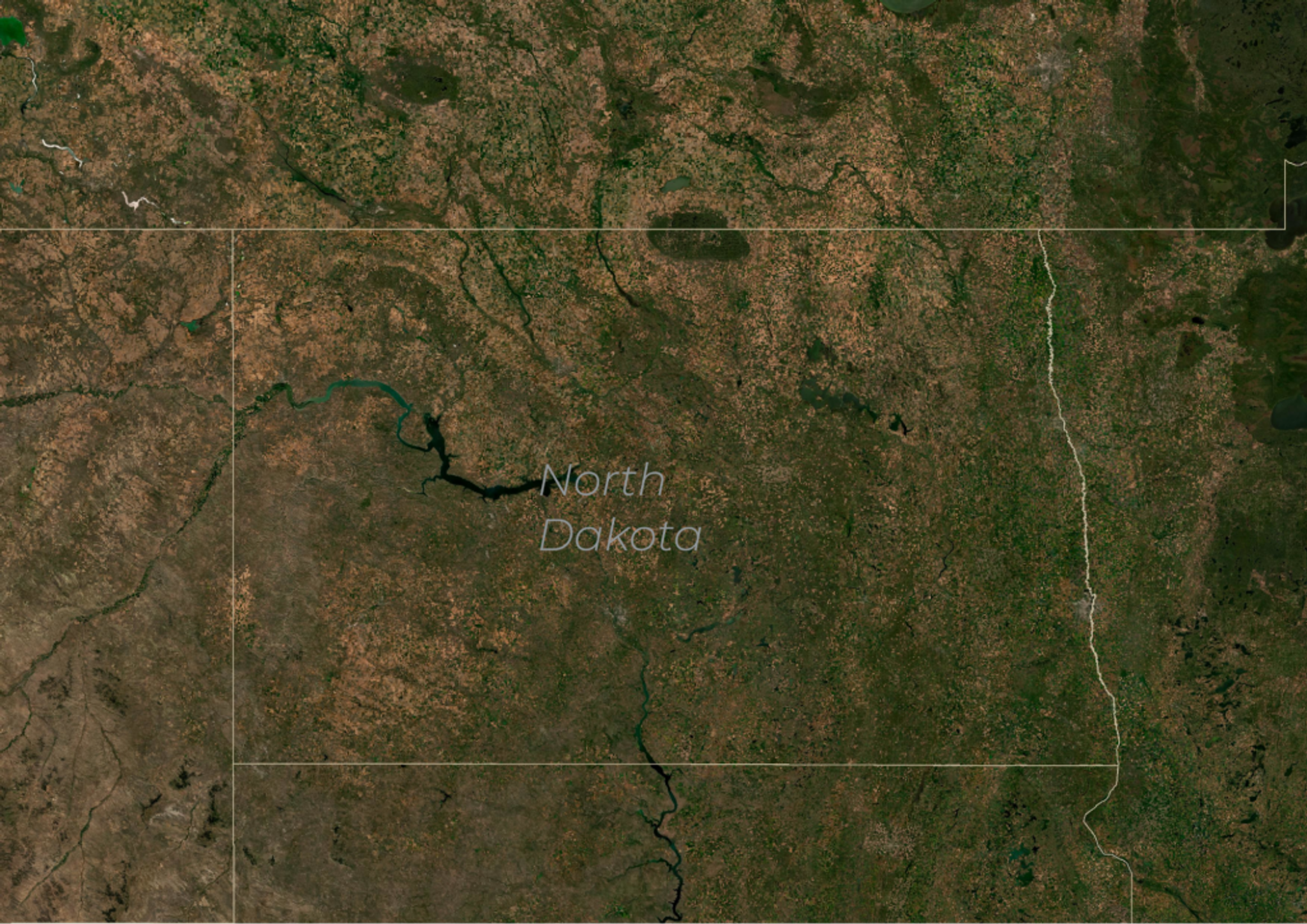 Figure 1: Most of the of North Dakota is indeed covered by farm- and grassland, and we only see a few densely-vegetated and urban areas