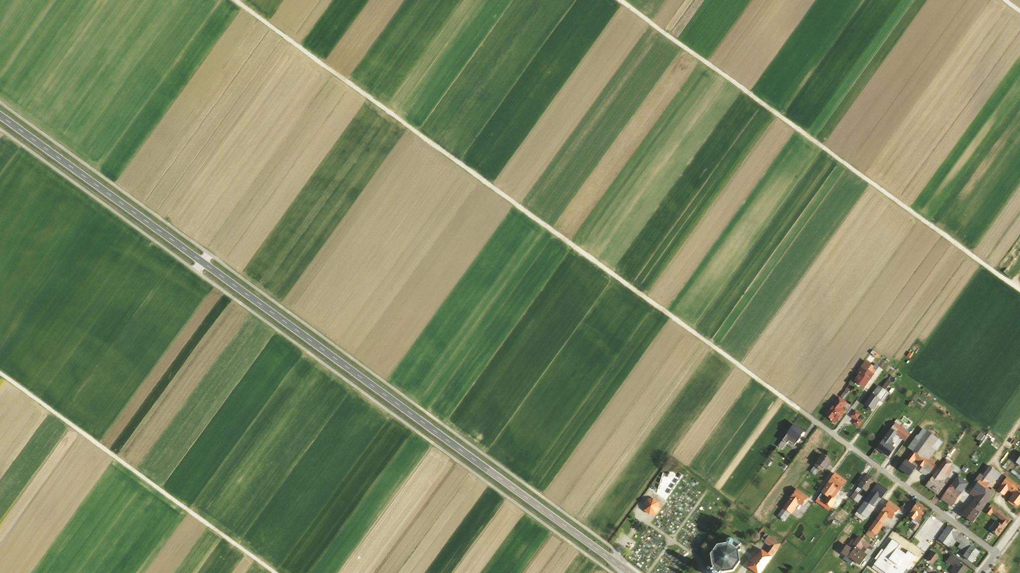 Small farms in Odranci, Slovenia. © 2022, Planet Labs PBC. All Rights Reserved.