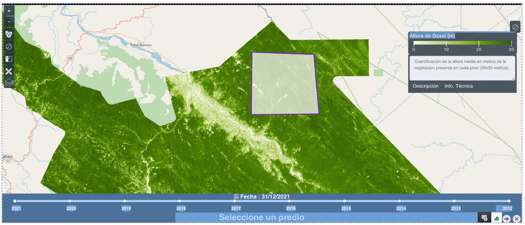 Source: iFor Platform - CIVIS, this image shows canopy height at the level of a macro-area defined by INRA.