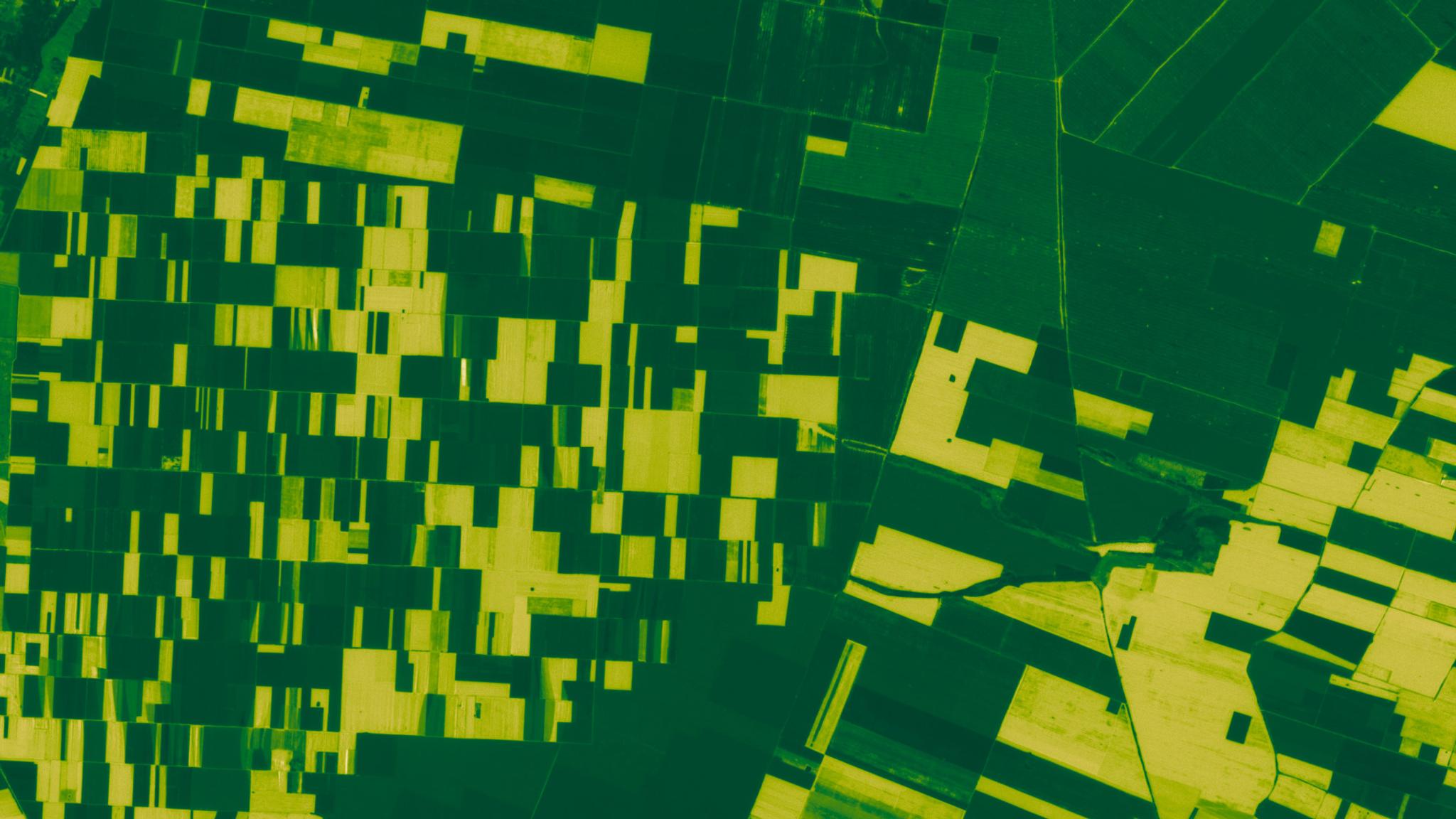 Normalized Difference Vegetation Index (NDVI) calculated over fields in Bulgaria, using PlanetScope Surface Reflectance data from July 9, 2023. © 2023 Planet Labs PBC. All Rights Reserved.