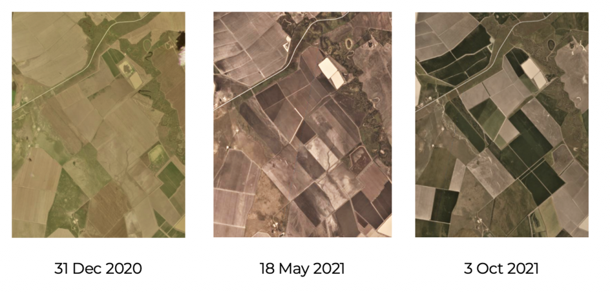 The Department of Planning and Environment in New South Wales used this time series of PlanetScope images to estimate water storage volume by calculating the area.