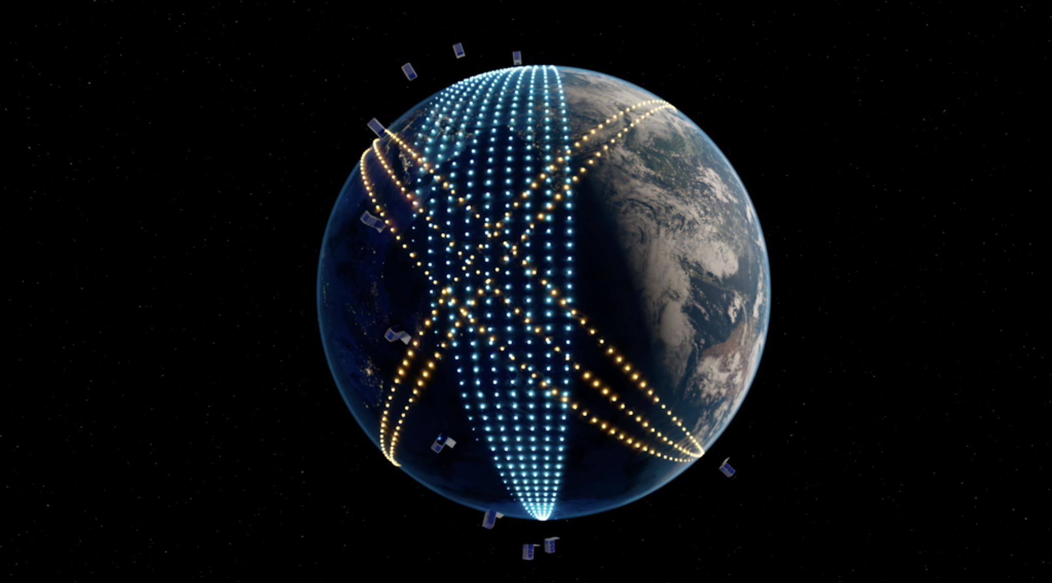 Satellite constellation rendering. © 2024 Planet Labs PBC. All Rights Reserved.